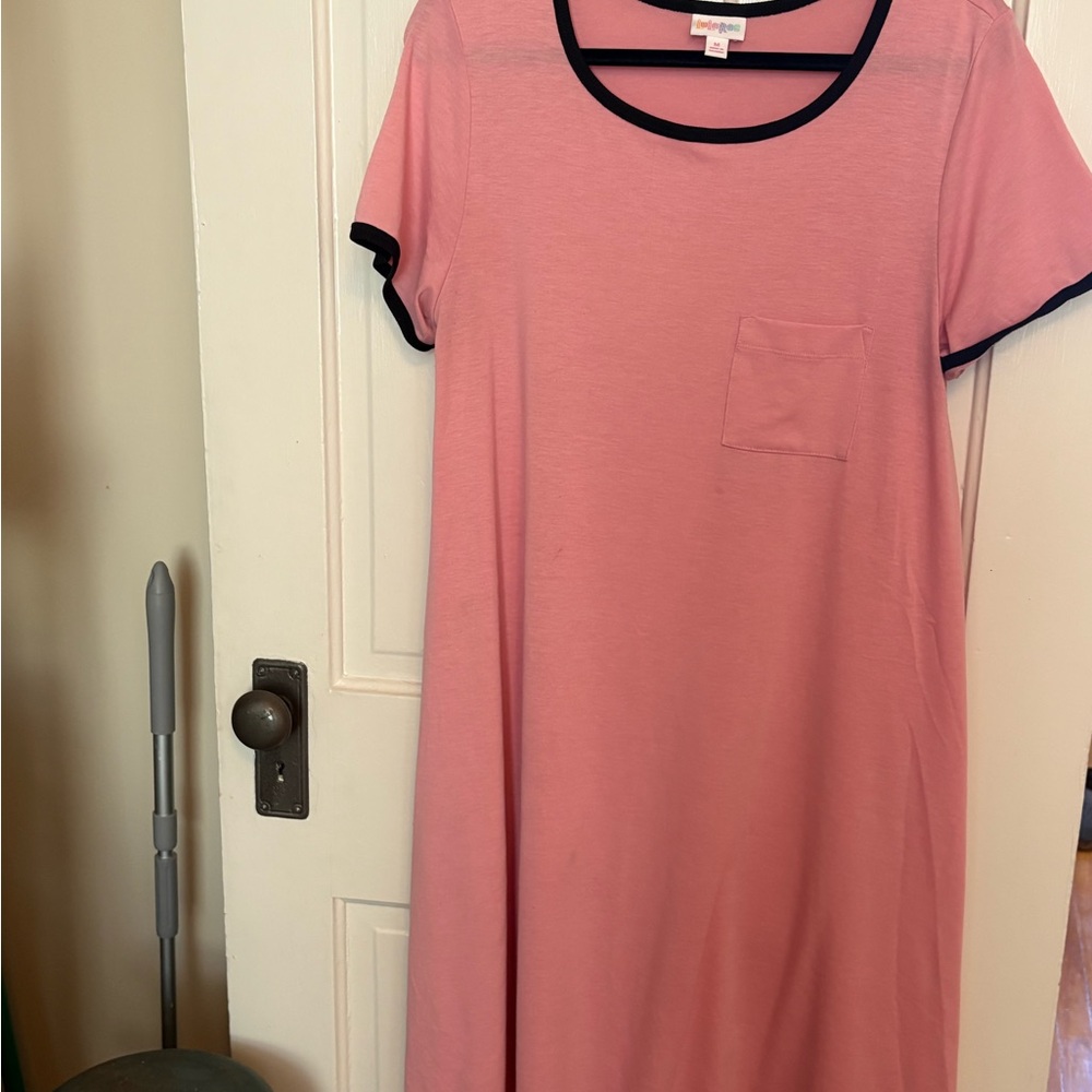 Lularoe Carly Pink T-Shirt Dress with Black Trim